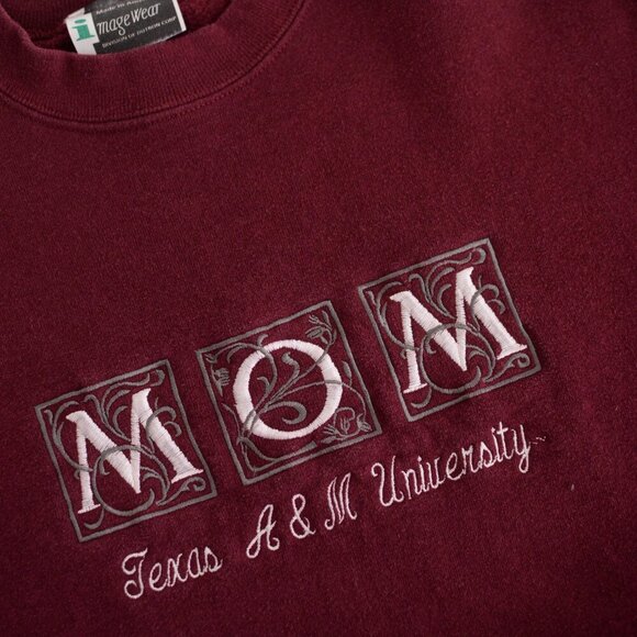 Vintage Image Wear Maroon Embroidered Mom Texas A&M University Crew Sweater L - Picture 9 of 11